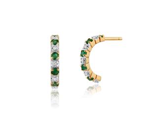 Classic Round Emerald & Diamond Half Hoop Style Earrings in 9ct Yellow Gold