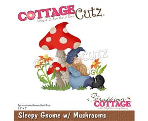 CottageCutz - Dies Sleepy Gnome with Mushrooms 3.2 inch X3 inch