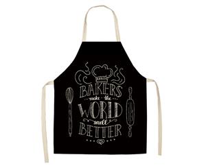 Cotton Linen Printed Letter Kitchen Apron - Black