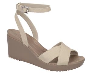 Crocs Women's Leigh II Cross-Strap Ankle Wedge Sandals - Oatmeal/Mushroom