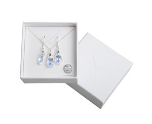 Crystal Faceted Teardrop Crystal Chain Necklace And Earring Set