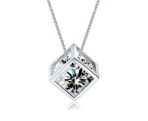 Crystala Cubic Necklace-White Gold/Clear