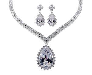 Crystala's Majestic Venus Tear Necklace & Earrings Set - White Gold Plated