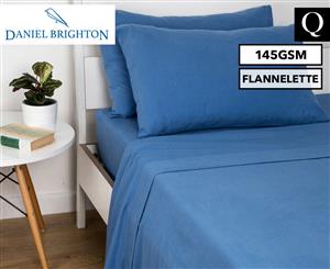 Daniel Brighton Flannelette Queen Bed 145GSM Sheet Set - Denim Blue