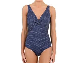 David Bri-Bri Pois Blue Polka Dot One Piece Plunge Swimsuit DA7-110