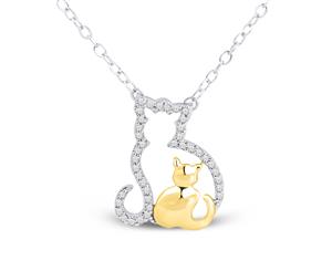 De Couer Sterling Silver Diamond Yellow Gold Plated Mom & Child Necklace (1/10CT TDW H-I Color I2 Clarity)