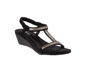 Divaz Womens/Ladies Pearl Elasticated Wedge Suede Sandal (Black) - FS6406