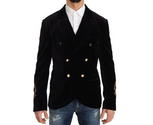 Dolce & Gabbana Black Cotton Royal Crown Blazer Jacket