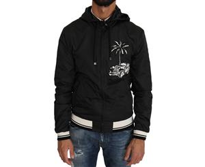 Dolce & Gabbana Black Hooded Palm Car Windbreaker Jacket