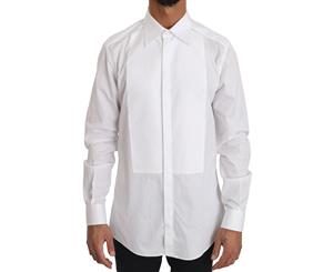 Dolce & Gabbana White Cotton Gold Tuxedo Shirt