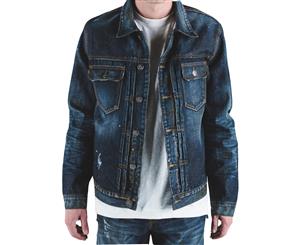 Embellish Calico Denim Jacket in Indigo - Blue