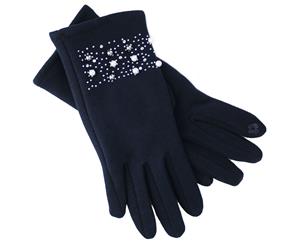 Evvor Womens Pearl Trim Warm Wrist Length Fashion Gloves - Navy