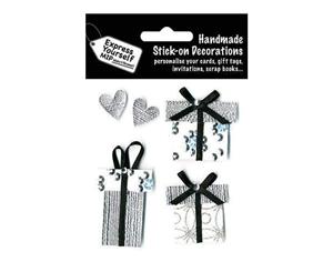 Express Yourself Mip 3-D Stickers - Silver Gift Boxes & Hearts