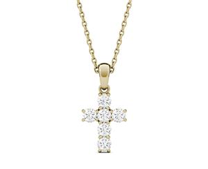 Forever One Moissanite Yellow Gold Cross Pendant Necklace 0.36cttw DEW (D-E-F)