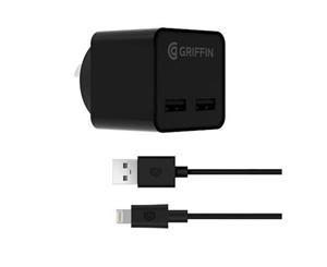 GRIFFIN PowerBlock Dual USB-A Wall Charger (12W) with Lightning cable (1.5m) - Black