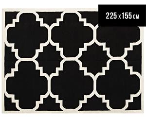 Hannah Pure Wool Flatweave Patterned 225x155cm Medium Rug - Black/White