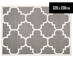 Hannah Pure Wool Flatweave Patterned 320x230cm X-Large Rug - Grey