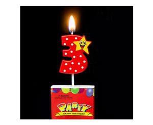 Happy Star Birthday Toppers Candles - number 3 Red Birthday Candle