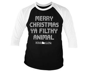 Home Alone Baseball Shirt Merry Christmas Ya Filthy Animal Official 3/4 Sleeve - Black