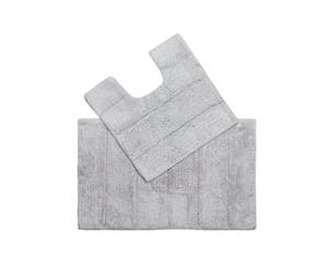 Horizontal Stripe Bath Mat Set- Grey