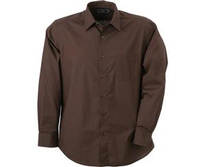 James And Nicholson Mens Classic Fit Long Sleeved Shirt (Brown) - FU439