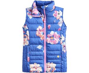 Joules Girls ODR Croft Light Padded Quilted Bodywarmer Gilet - Mid Blue Floral