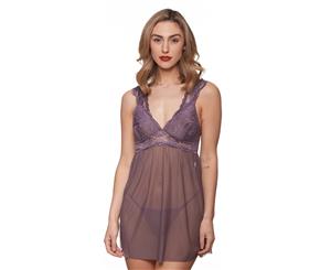 Just Sexy Women's 2-Piece Lace Trim Babydoll Set - Grey