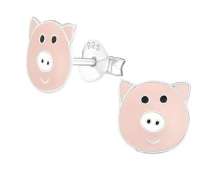 Kids Sterling Silver Pig Colorful Ear Studs