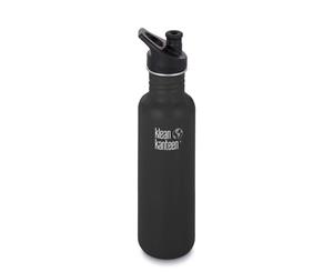 Klean Kanteen Stainless Steel Water Bottle 800ml - Sports Cap 8 Colours - Black