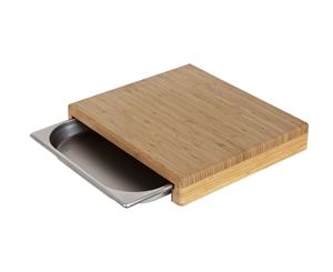 Masterpro Bamboo Cutting Chopping Board Kitchen w Stainless Steel Tray Beige