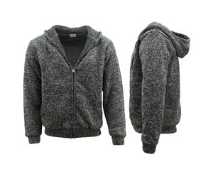 Men's Thick Winter Sherpa Fur Hoodie Zip Up Hooded Jumper Coat Jacket Sweater - Black