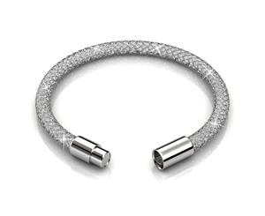 Mesh Single Wrap Bracelet Embellished with Swarovski crystals-White Gold/Clear