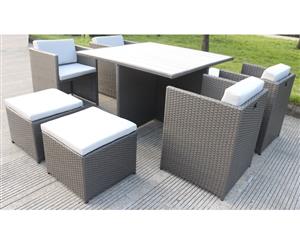 Messina 9 Piece 8 seat Wicker Rattan outdoor garden furniture Dining patio Set Brown