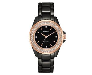 Mestige Women's Blaire 34mm Watch w/ Swarovski Crystals - Black/Rose Gold