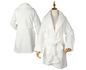 Micro plush Bath Robe Dressing Gown Coral Fleece Sleepwear Bathrobe Nightgown -white