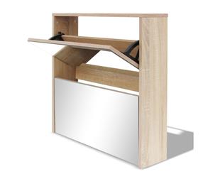 Mirrored Shoe Cabinet Rack Storage Organiser Cupboard 2 Drawer Oak Colour