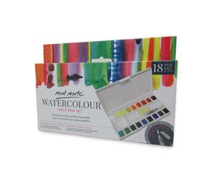 Mont Marte Premium Paint Set - Watercolour Half Pan w/Water Brush 18 Pan