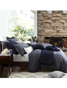 NORWOOD NAVY QUILT COVER SET - QUEEN BED