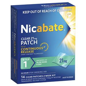 Nicabate Clear Patch Quit Smoking 21mg 14 Patches (Value Pack)