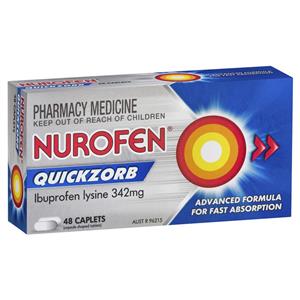 Nurofen Quickzorb Pain Relief Tablets 48 pack Ibuprofen Lysine 342mg