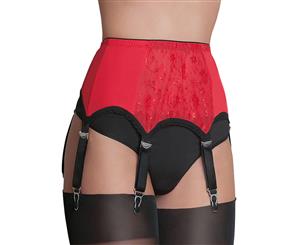 Nylon Dreams NDL1 Red Lace 6 Strap Suspender Belt