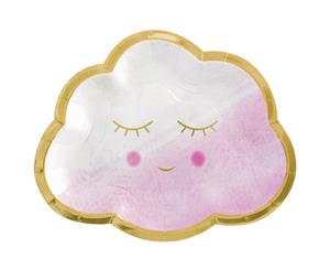 Oh Baby Girl Happy Cloud Shaped Plates Metallic 8 Pack