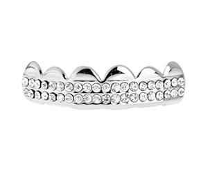 One Size Fits All Bling Grillz - DOUBLE DECK TOP - Silver - Silver