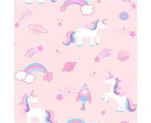 Over the Rainbow Unicorns Rockets and Rainbows Wallpaper Pink (90961)