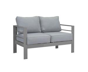 Paris 2 Seater Charcoal Aluminium Outdoor Sofa Lounge with Arms - Grey Cushion