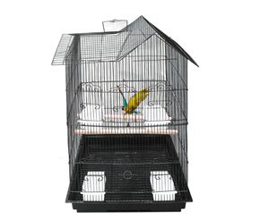 Pet Bird Cage Parrot Aviary Canary Budgie Finch Perch Black Portable with Perches with Stand