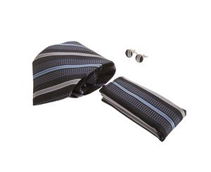 Pierre Roche Mens Tie Handkerchief And Cufflink Set (Navy Stripe) - TIE102
