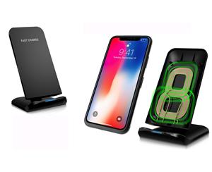 QI Fast Wireless Charger Stand for Various Samsung Iphone 8 Iphone 8+ and Iphone X Smartphones - Black