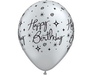 Qualatex Happy Birthday Sparkles And Swirls Latex Balloons 11In (Silver) - SG14686