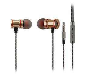 REYTID In-Ear Earphones Headphones - HD Sound - DEEP Bass with Metal 1-button Mic - Compatible with iPhone and Android - Gold - Gold